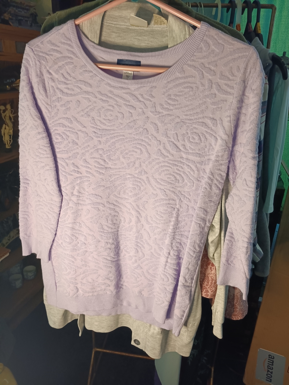 Basic Editions Lavender Rose-Textured Crewneck Sweater